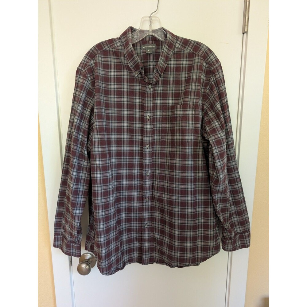 Eddie Bauer Relaxed Fit Wrinkle Resistant Plaid Shirt L Flannel Travel Office